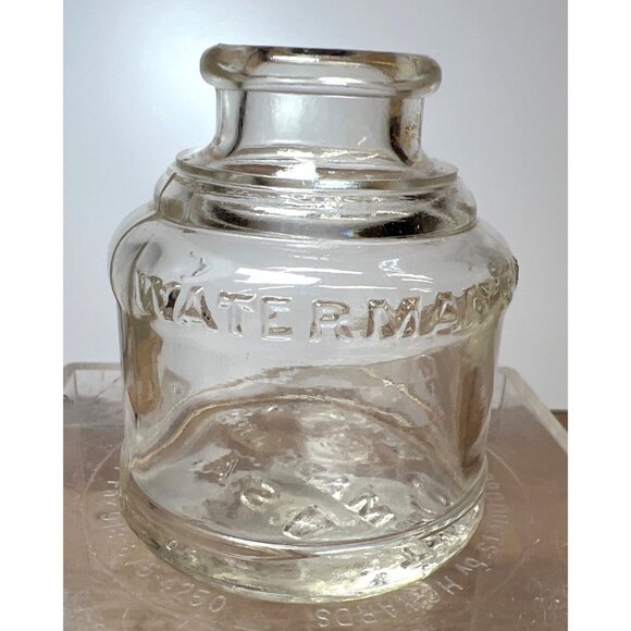 Vintage Waterman's Ink Clear Glass 2 Oz Bottle With Embossed Markings - Picture 2 of 5